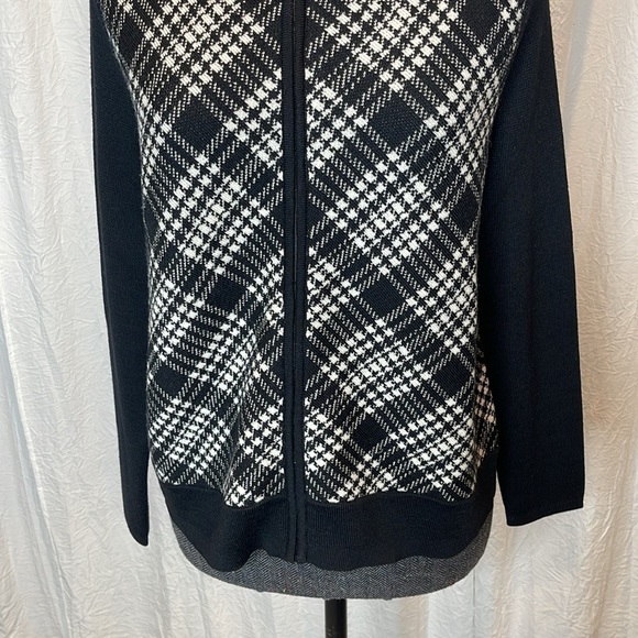 Pendleton Womens Merino Wool Zip Up Sweater Jacket Black White Plaid Sz PS - Picture 5 of 6